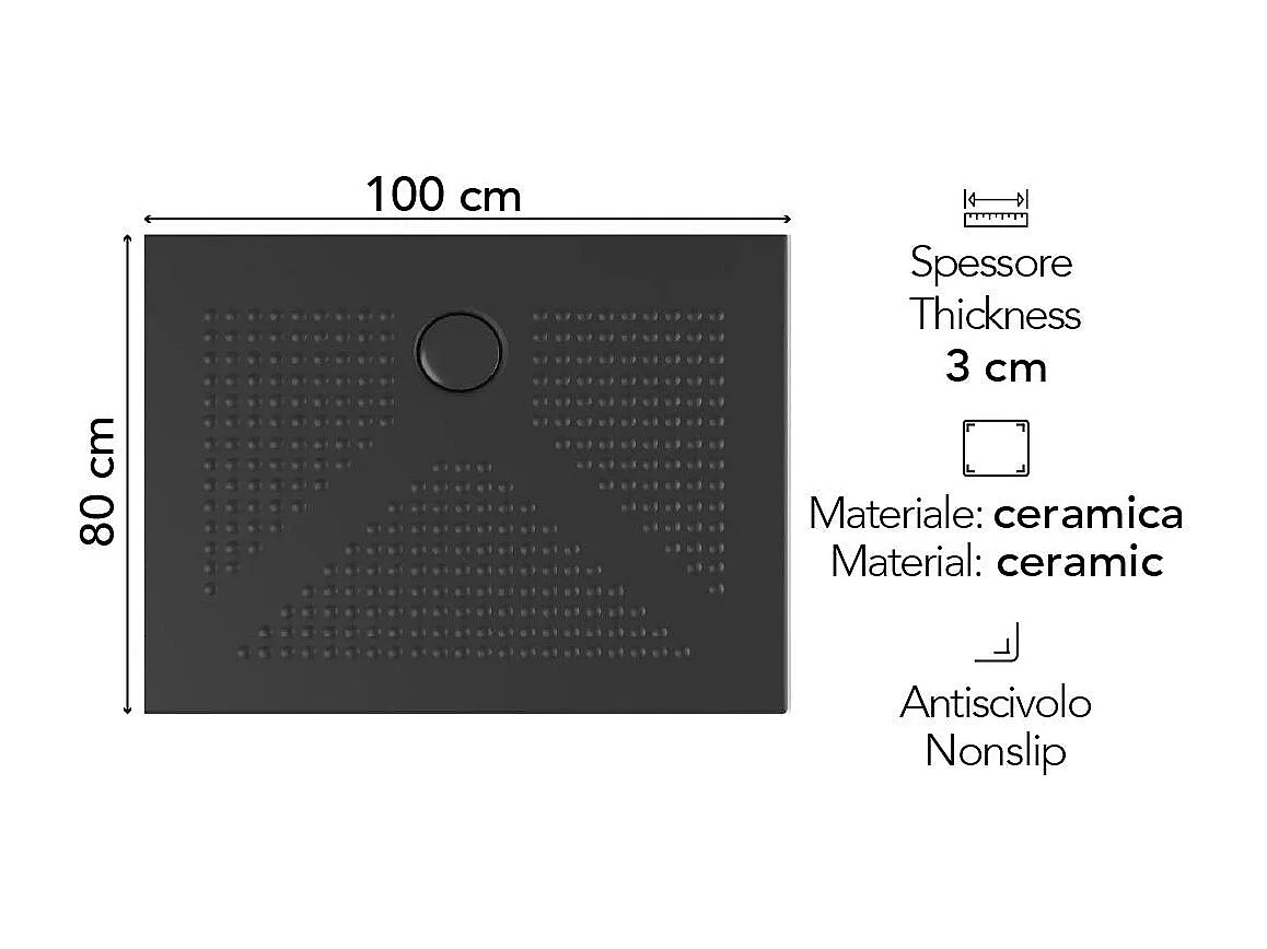 Receveur De Douche En Céramique Noir Mat Mince 3Cm 100X80 | Delfino