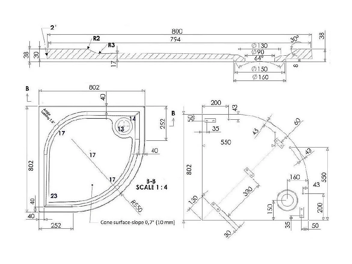 Receveur De Douche Fin Semi-Circulaire En Résine 80 Cm | Klio