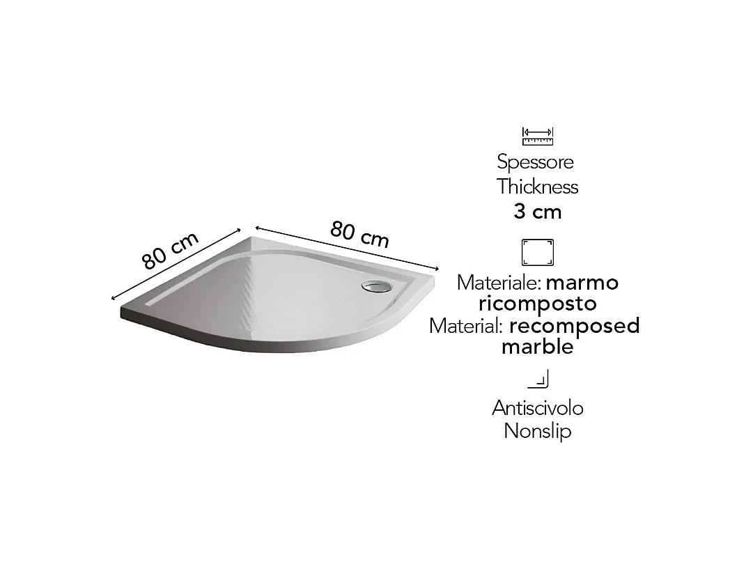 Receveur De Douche Fin Semi-Circulaire En Résine 80 Cm | Klio