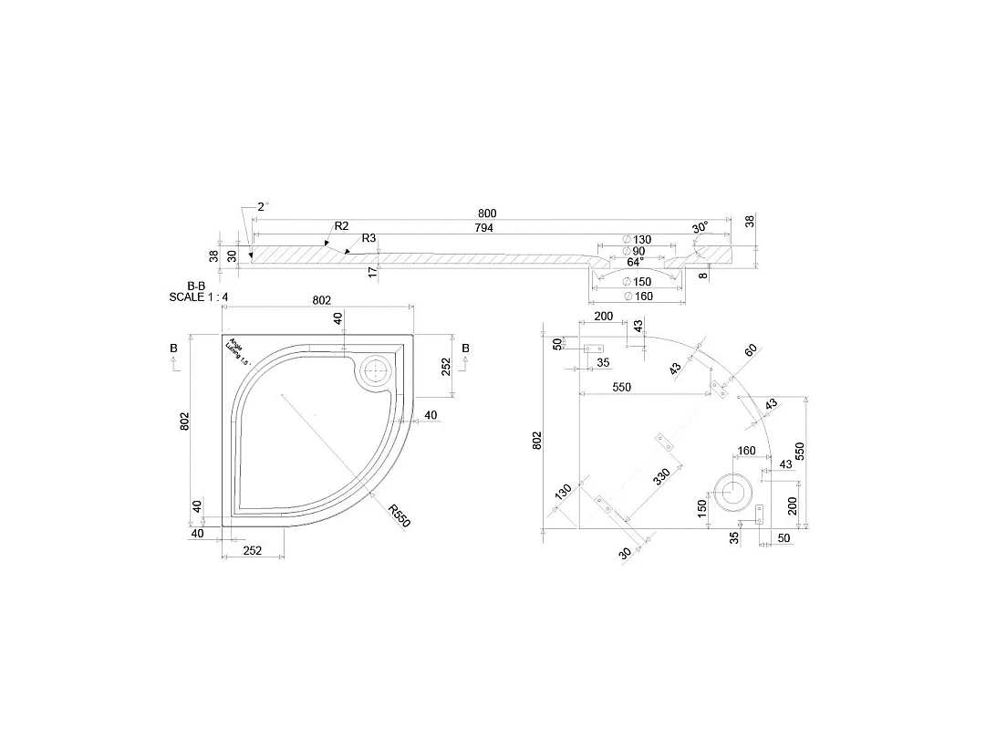 Receveur De Douche Fin Semi-Circulaire En Résine 80 Cm | Klio