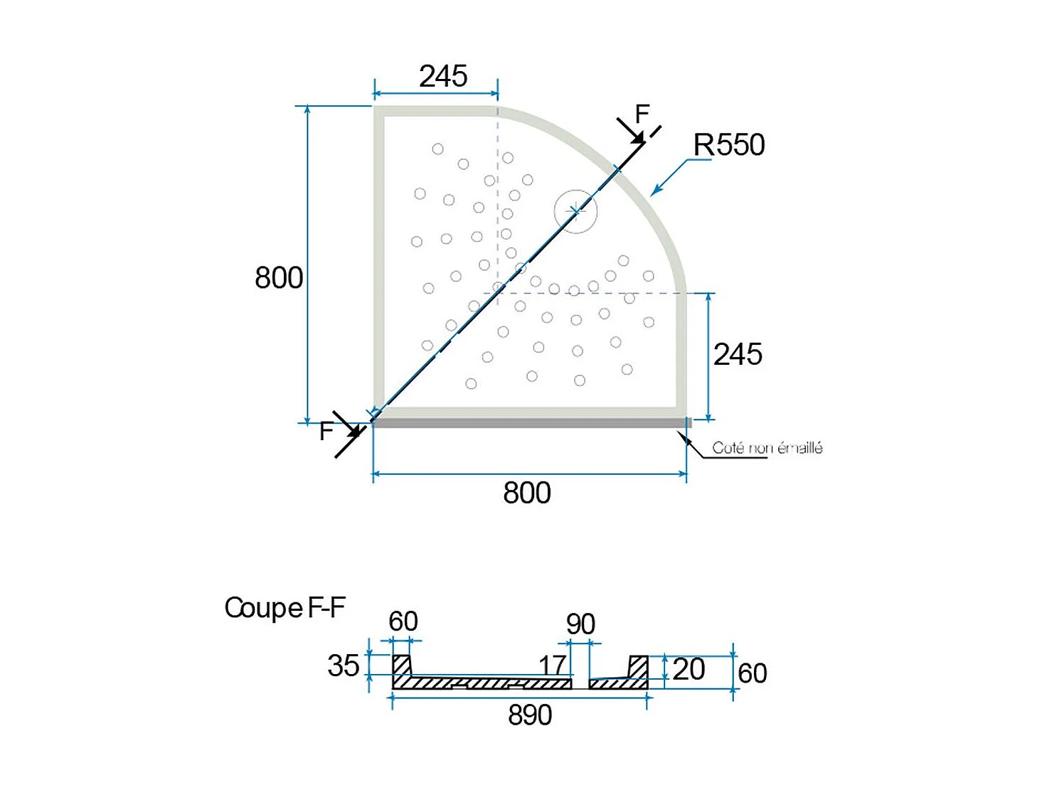 Receveur De Douche Semi-Circulaire 80X80 Blanc H6cm | Malta