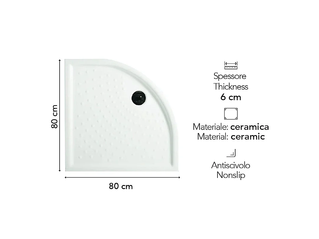 Receveur De Douche Semi-Circulaire 80X80 Blanc H6cm | Malta