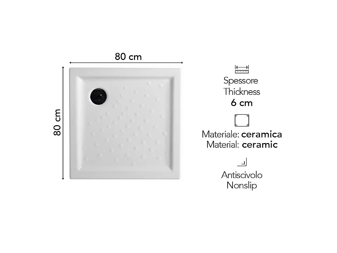 Receveur De Douche Carré 80X80 En Céramique H 6Cm | Malta