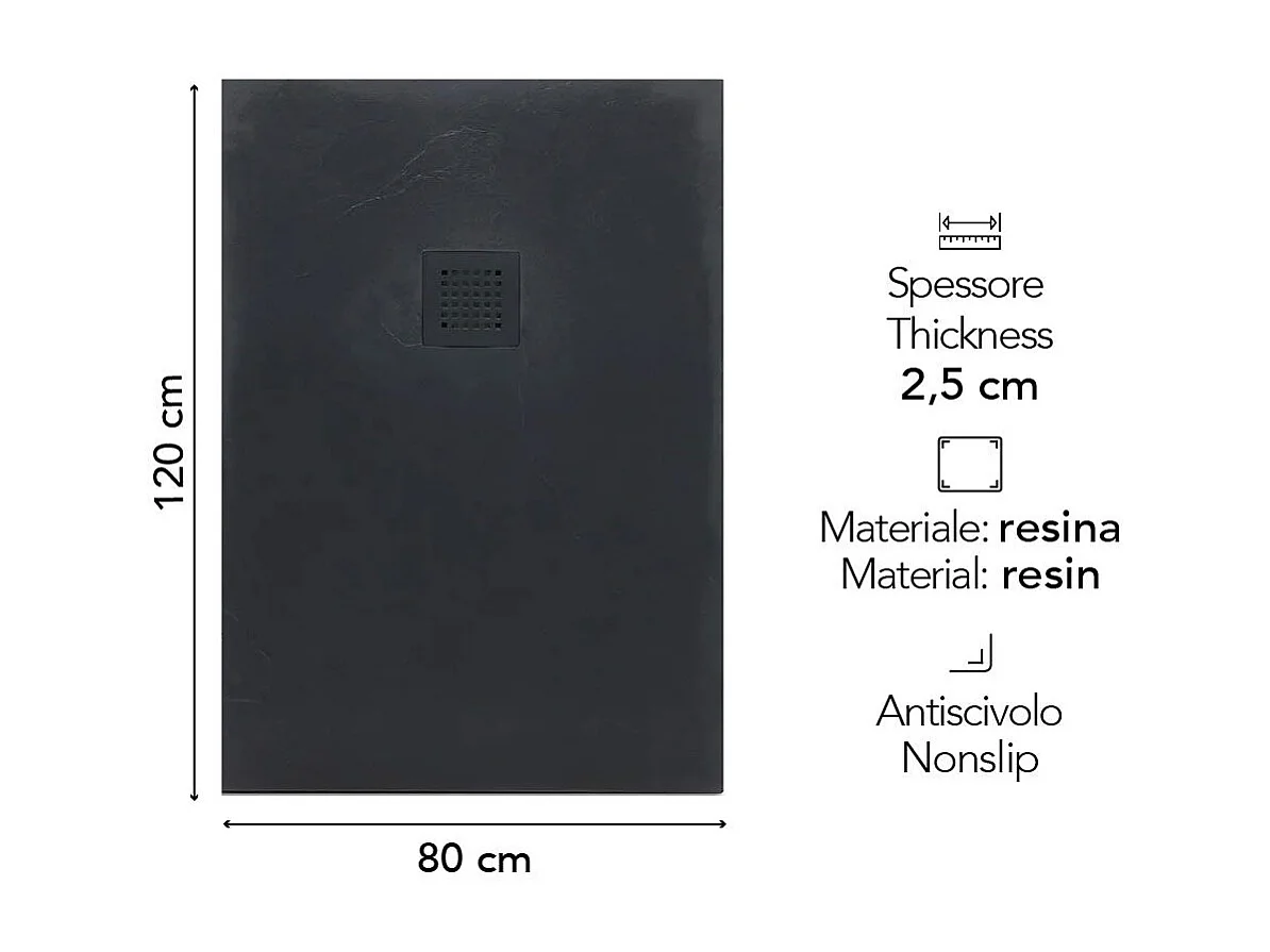 Receveur De Douche En Résine 80X120 Gris Anthracite | Muse