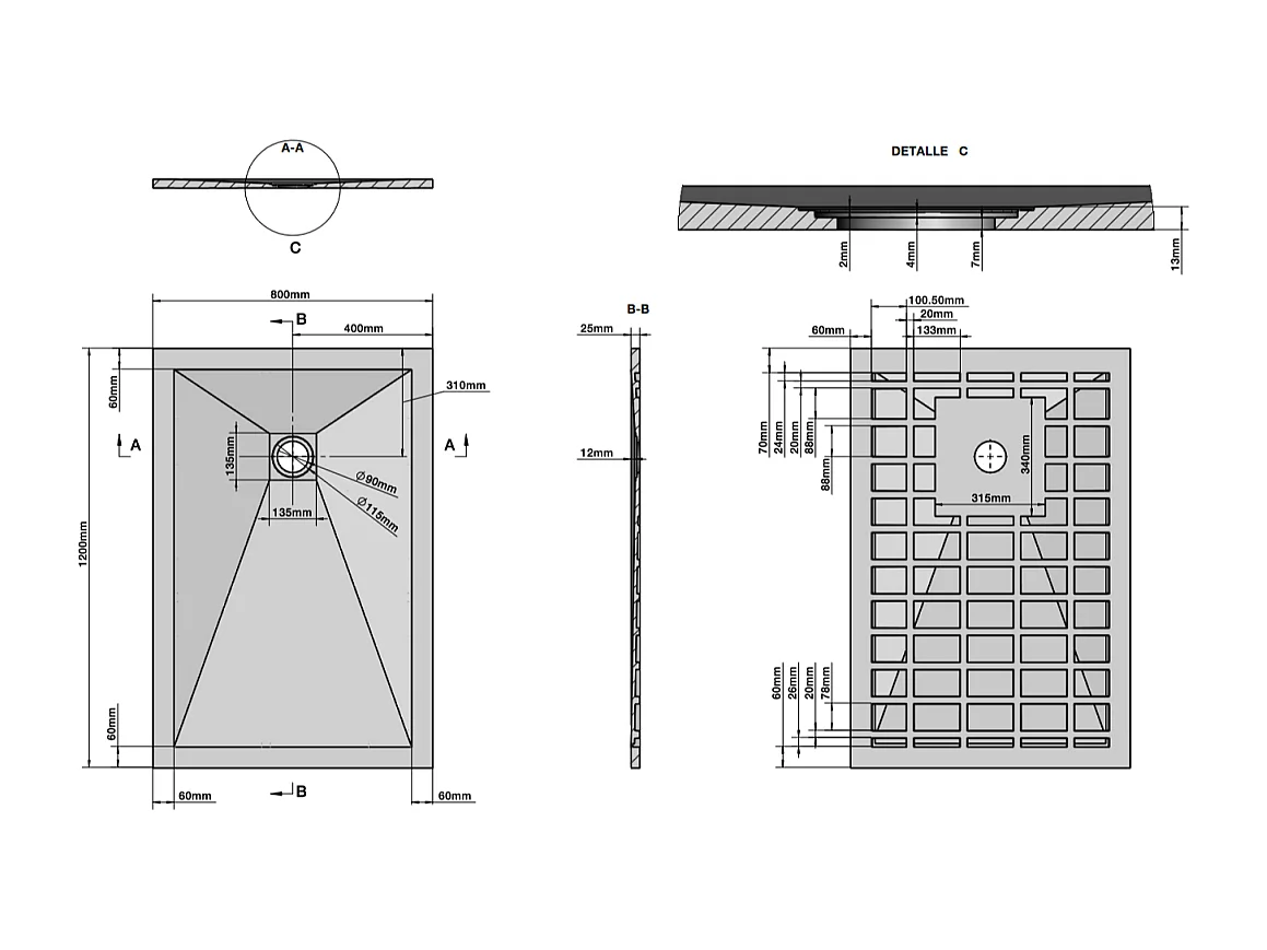 Receveur De Douche En Résine 80X120 Gris Anthracite | Muse