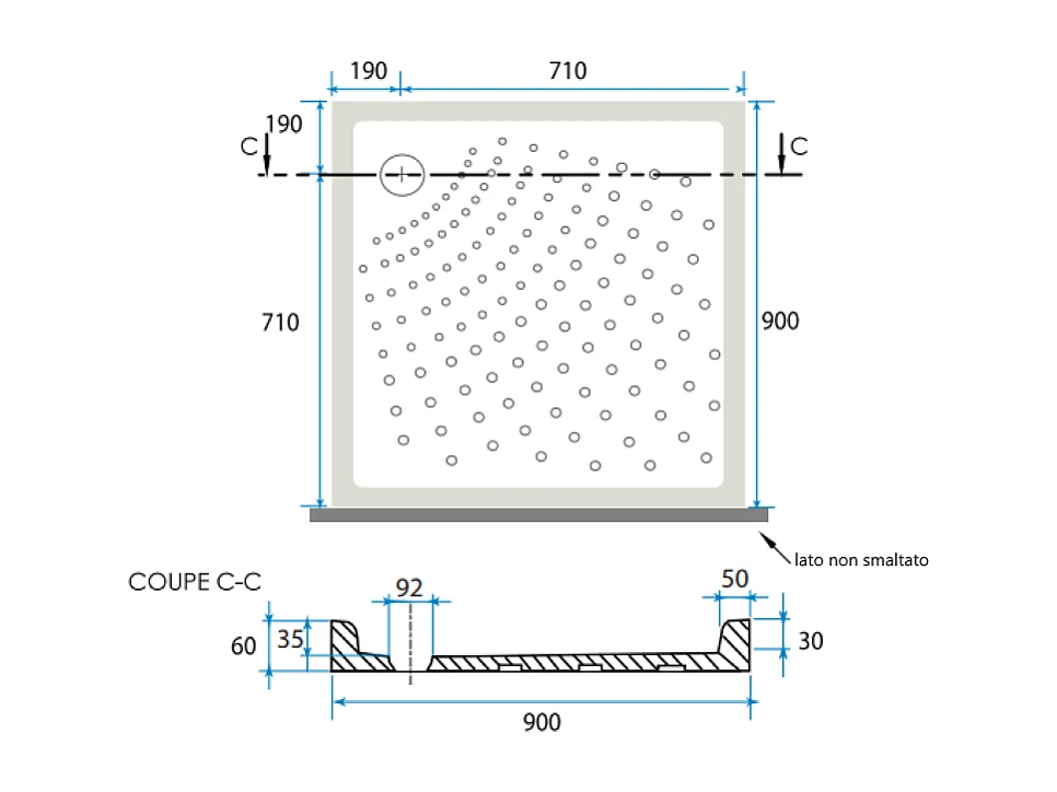 Receveur De Douche En Céramique Antidérapant 90X90 Carré H6 | Malta