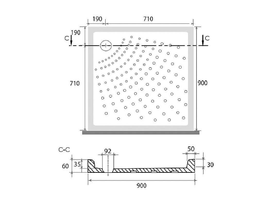 Receveur De Douche En Céramique Antidérapant 90X90 Carré H6 | Malta