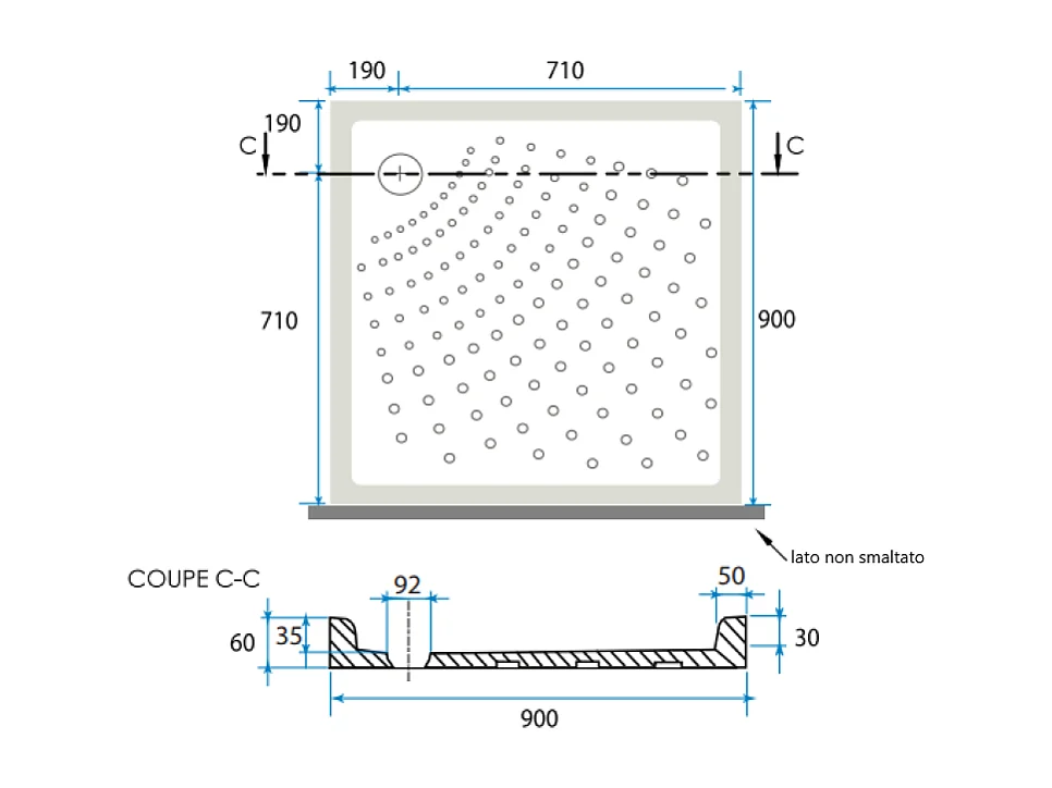 Receveur De Douche En Céramique Antidérapant 90X90 Carré H6 | Malta