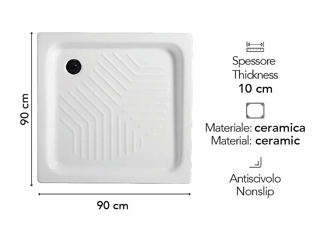 Receveur De Douche En Céramique 90X90 Cm Carré | Topazio
