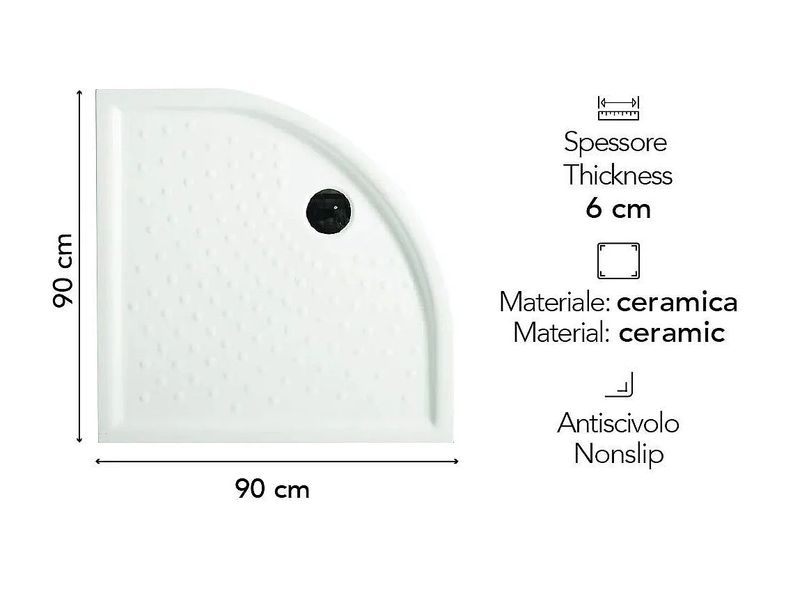 Receveur De Douche Semi-Circulaire En Céramique 90X90 | Malta