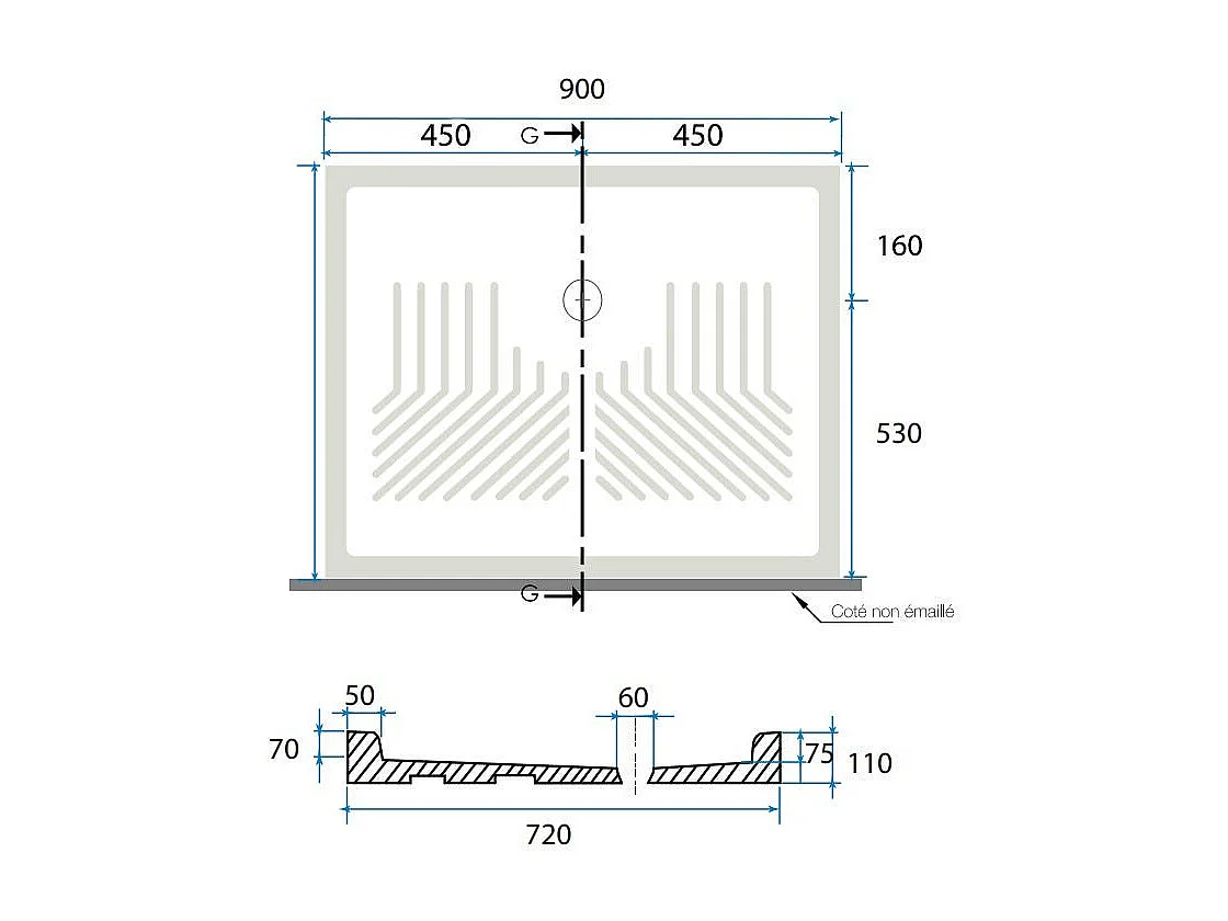 Receveur De Douche En Céramique Rectangulaire 70X90 Cm | Topazio