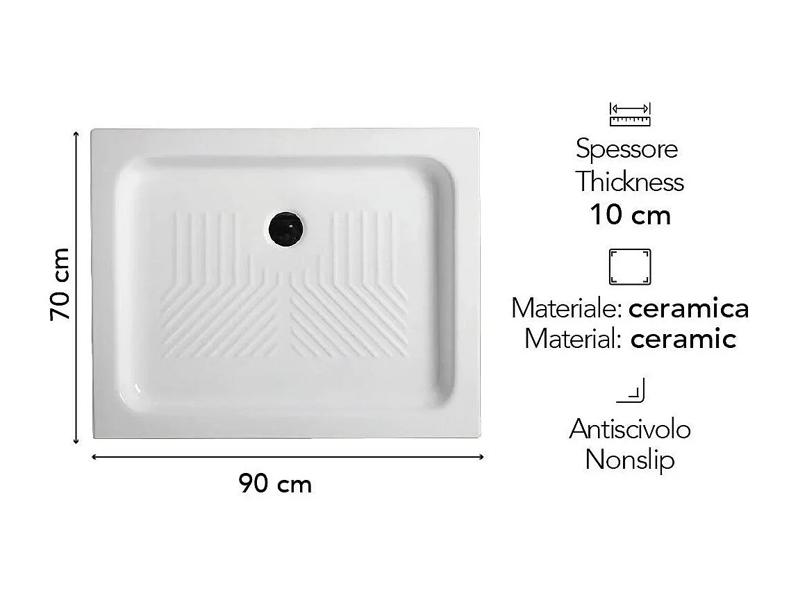 Receveur De Douche En Céramique Rectangulaire 70X90 Cm | Topazio