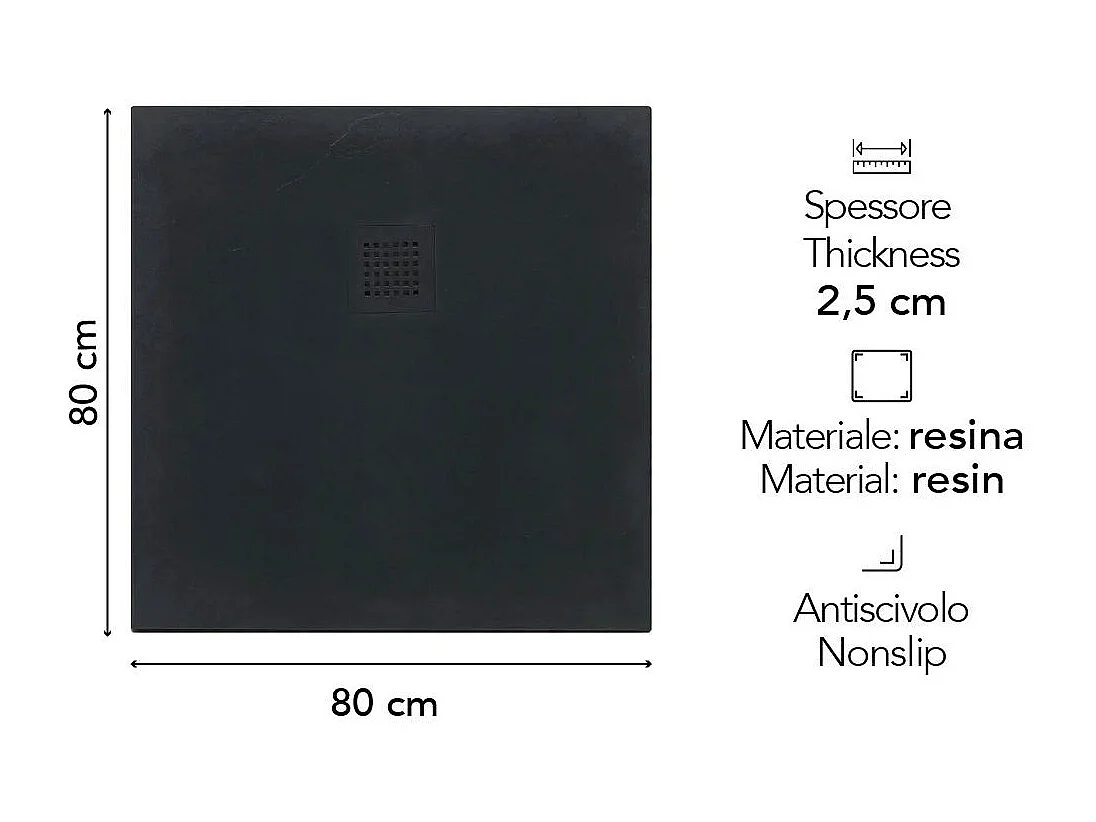 Plateau De Douche 80X80 En Résine Gris Anthracite Réductible | Muse