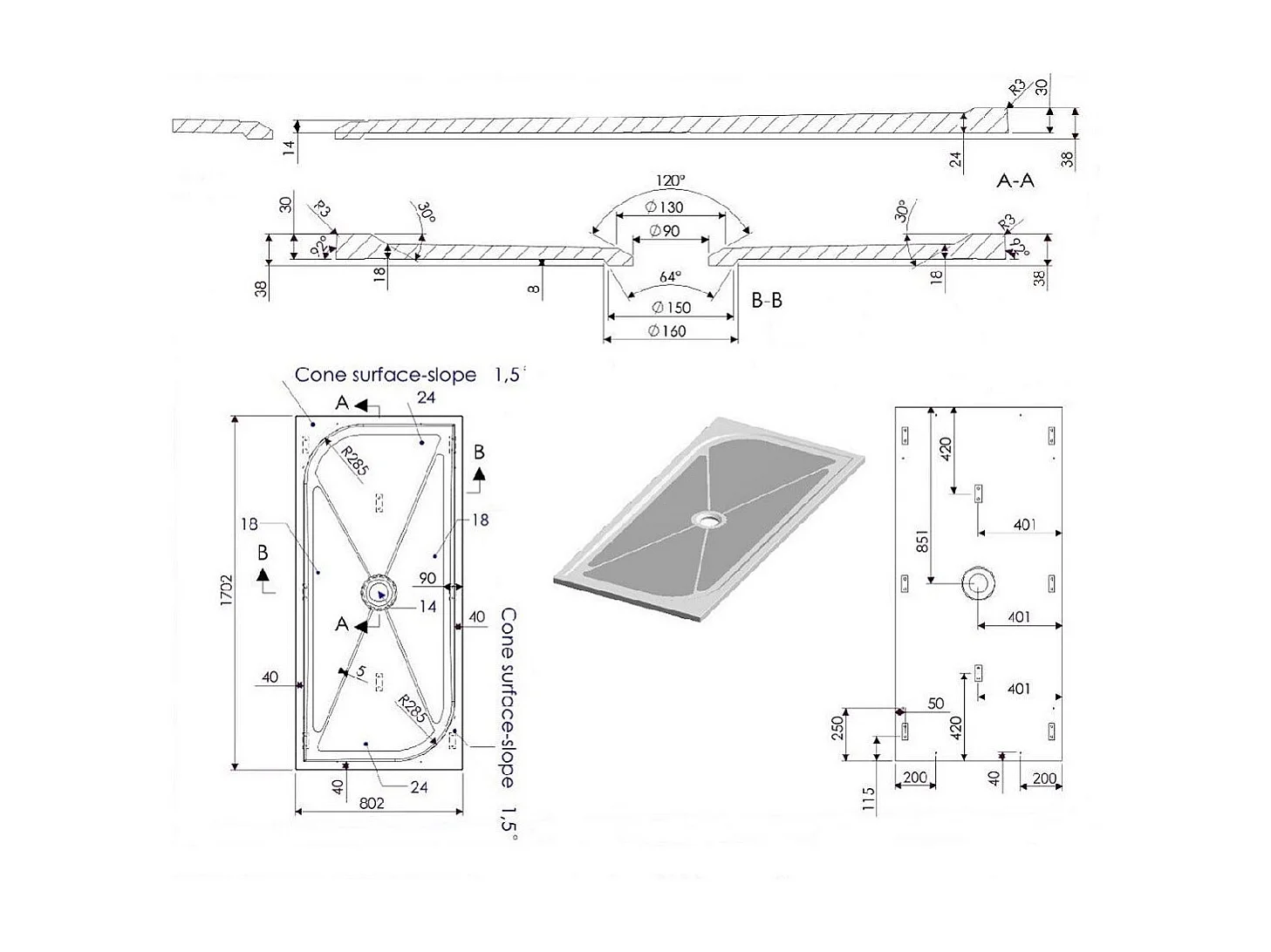 Grand Receveur De Douche En Résine 80X170 Au Ras Du Sol | Klio