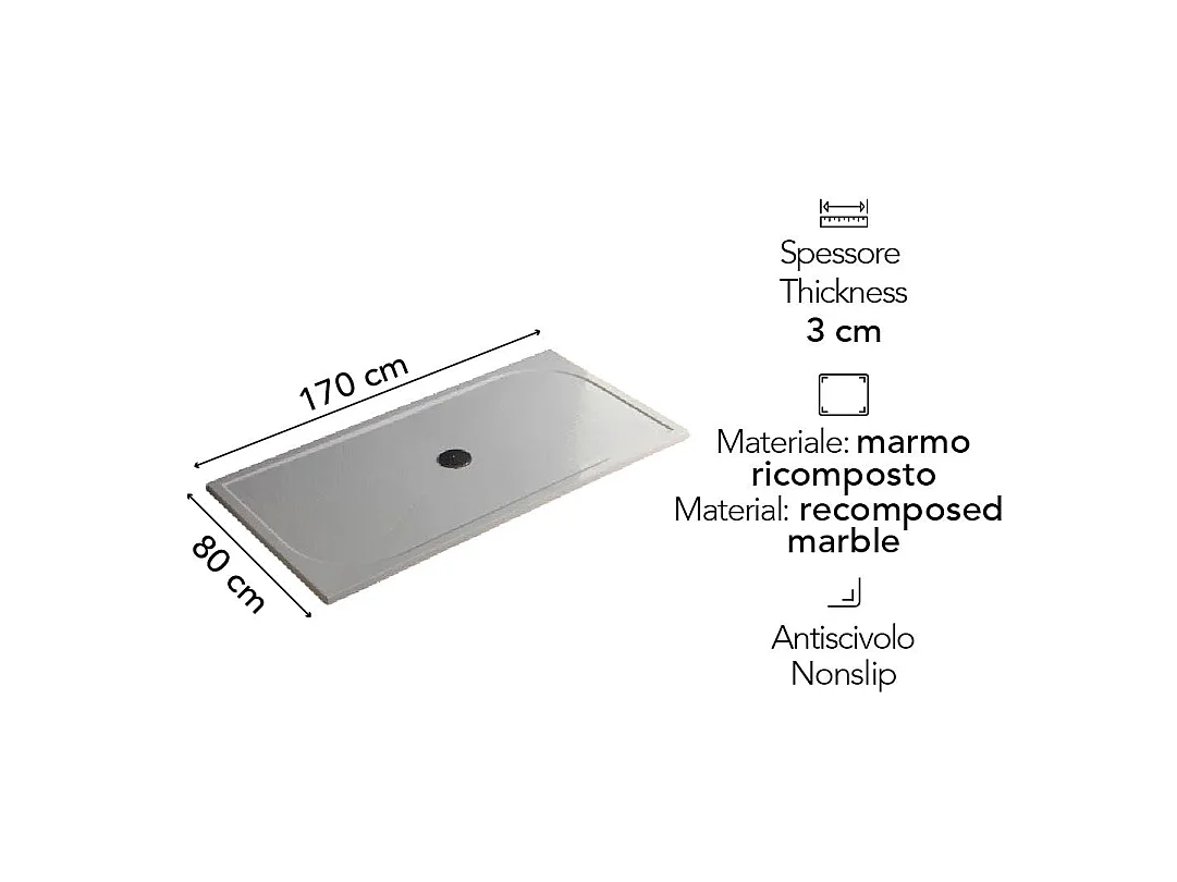 Grand Receveur De Douche En Résine 80X170 Au Ras Du Sol | Klio