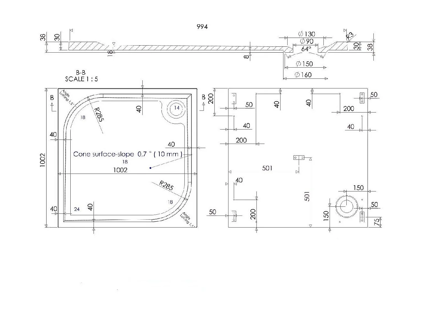 Receveur De Douche En Résine 100X100 Cm Au Ras Du Sol | Klio
