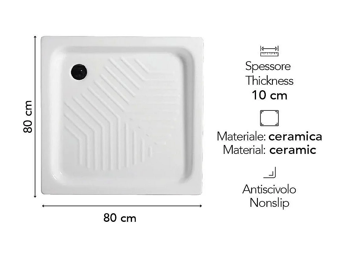 Receveur De Douche En Céramique Carré 80X80 Cm Antidérapant | Topazio