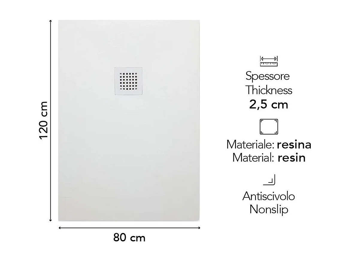 Receveur De Douche En Résine 120X80 Blanc Effet Pierre  | Muse