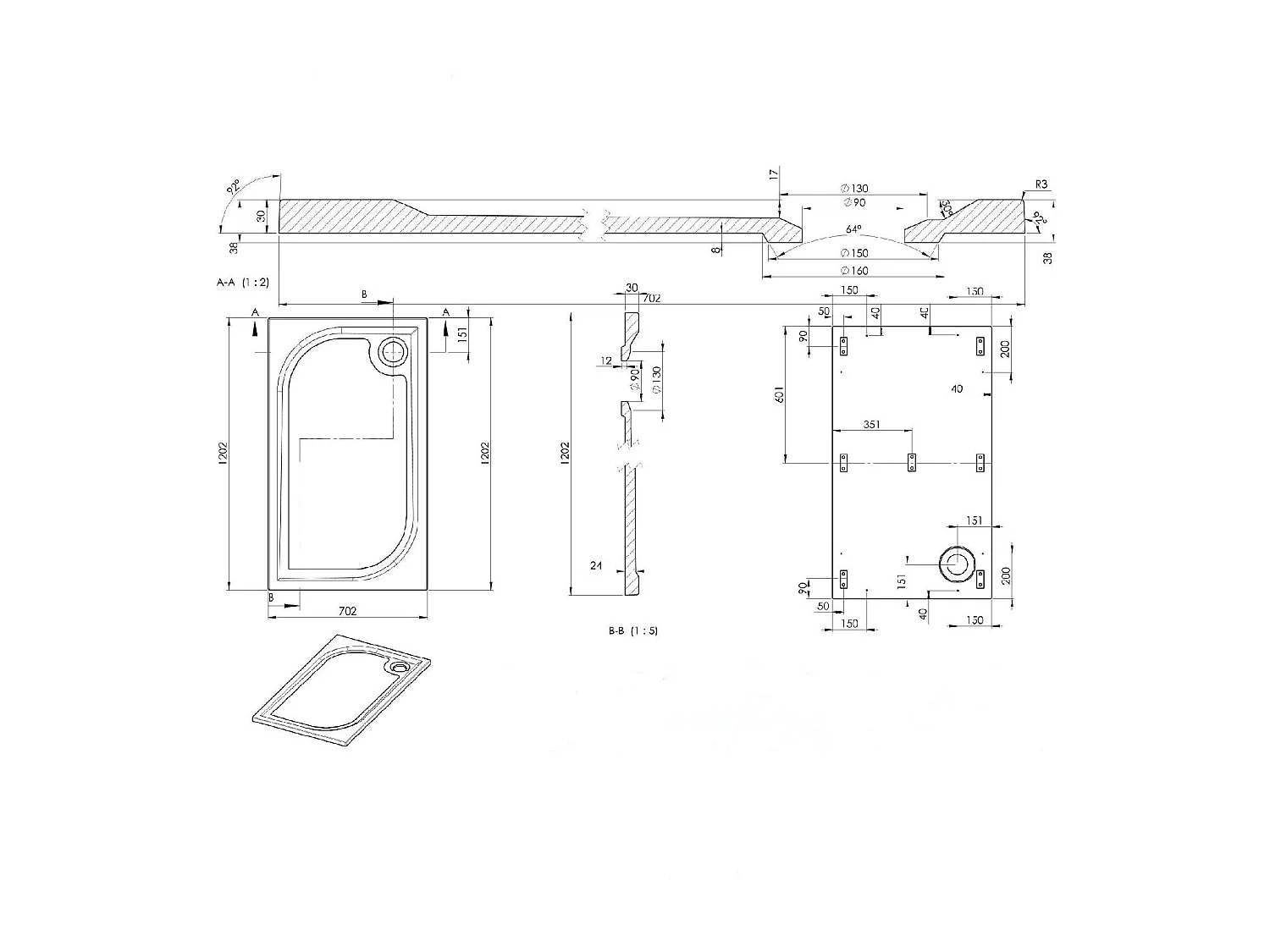 Receveur De Douche Fin En Résine 70X120 Extra Plat Au Ras Du Sol