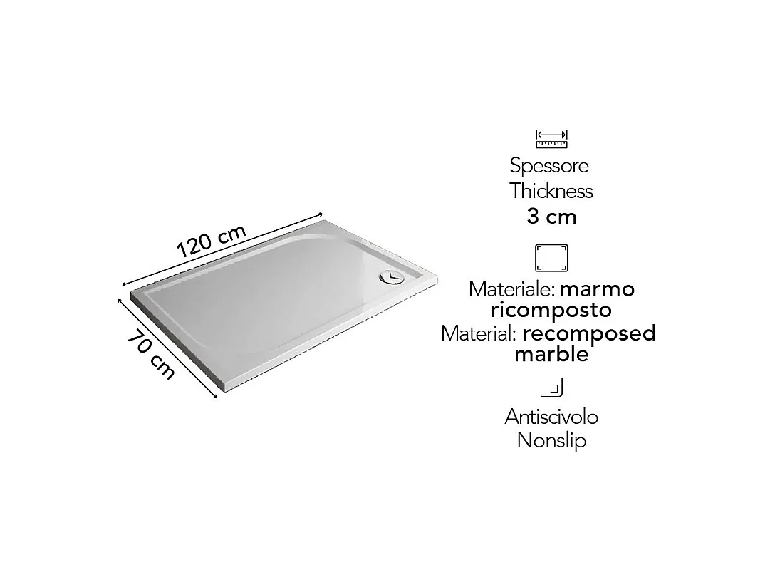 Receveur De Douche Fin En Résine 70X120 Extra Plat Au Ras Du Sol