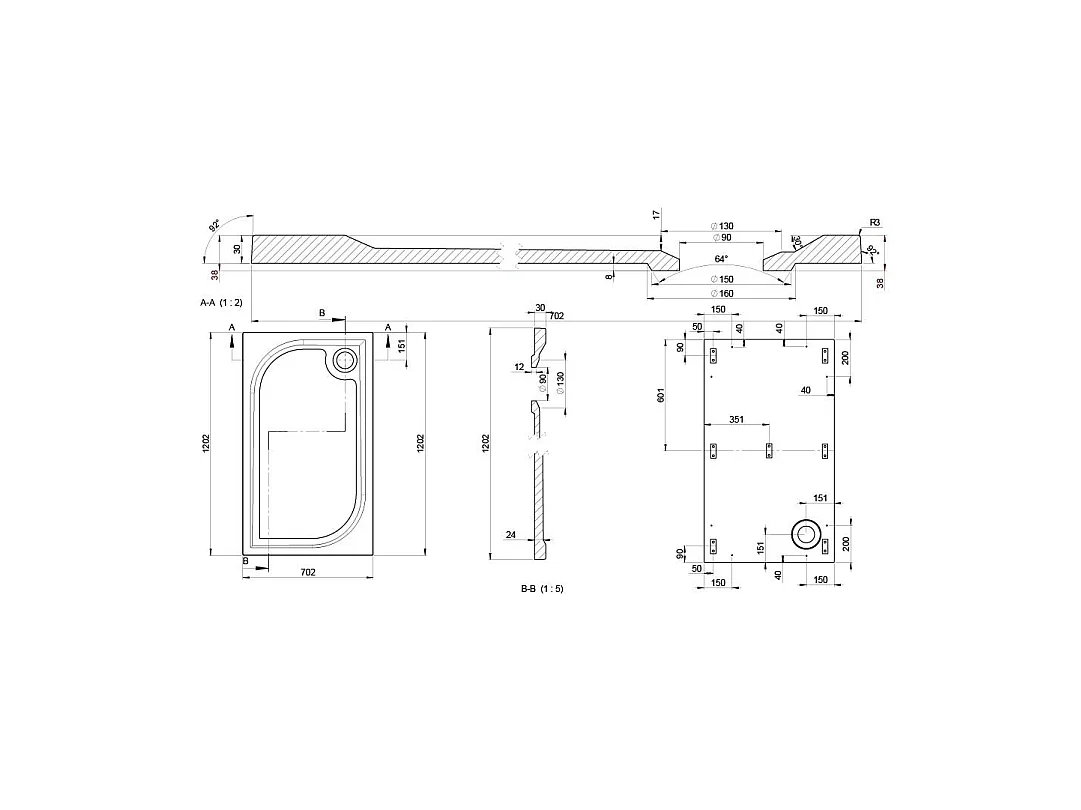 Receveur De Douche Fin En Résine 70X120 Extra Plat Au Ras Du Sol