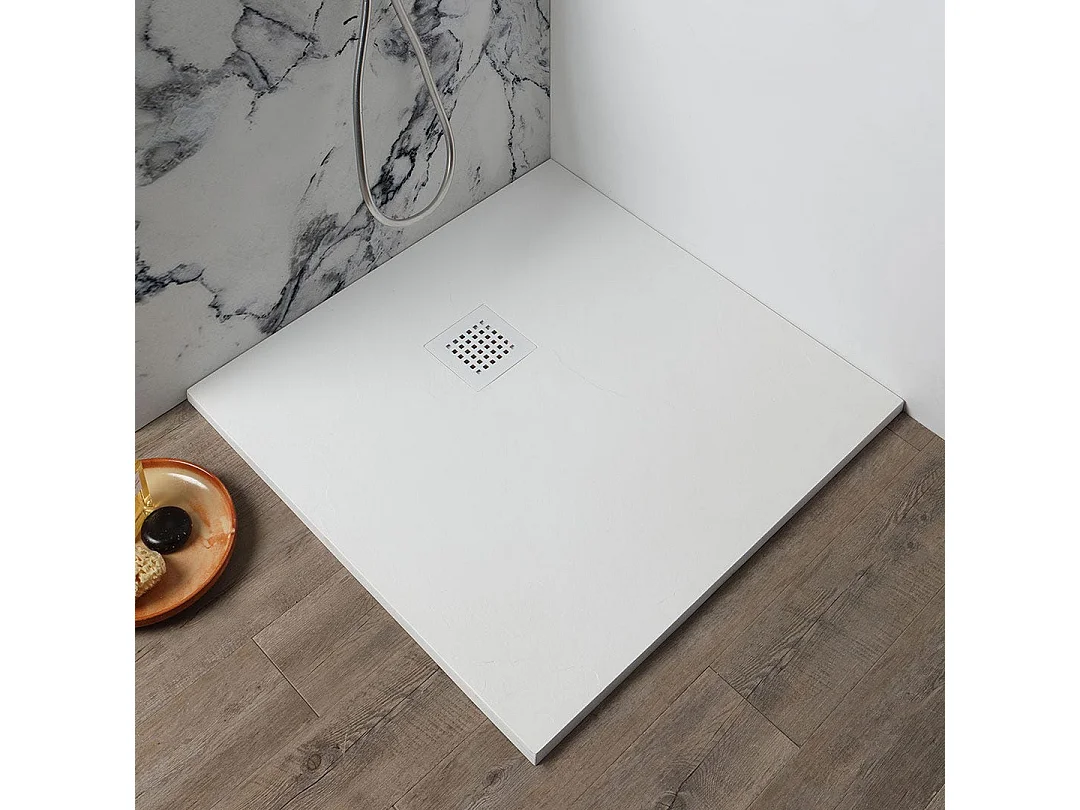Receveur De Douche 80X80 En Résine Blanche Effet Pierre | Muse