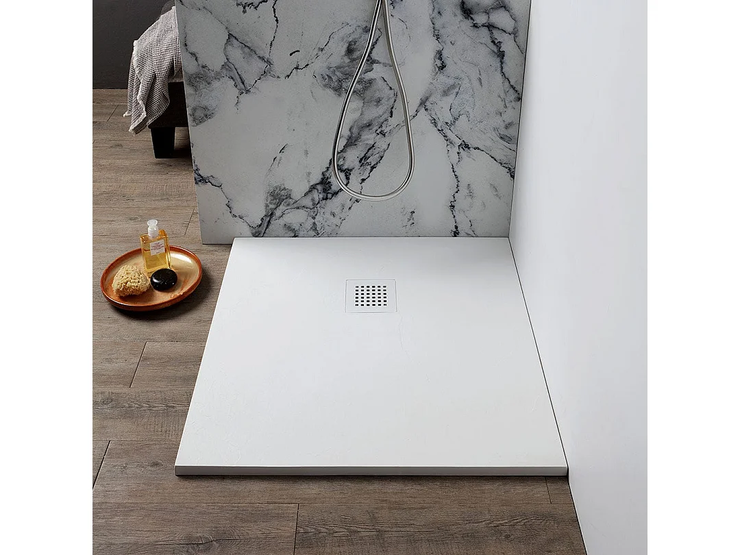 Receveur De Douche 80X80 En Résine Blanche Effet Pierre | Muse