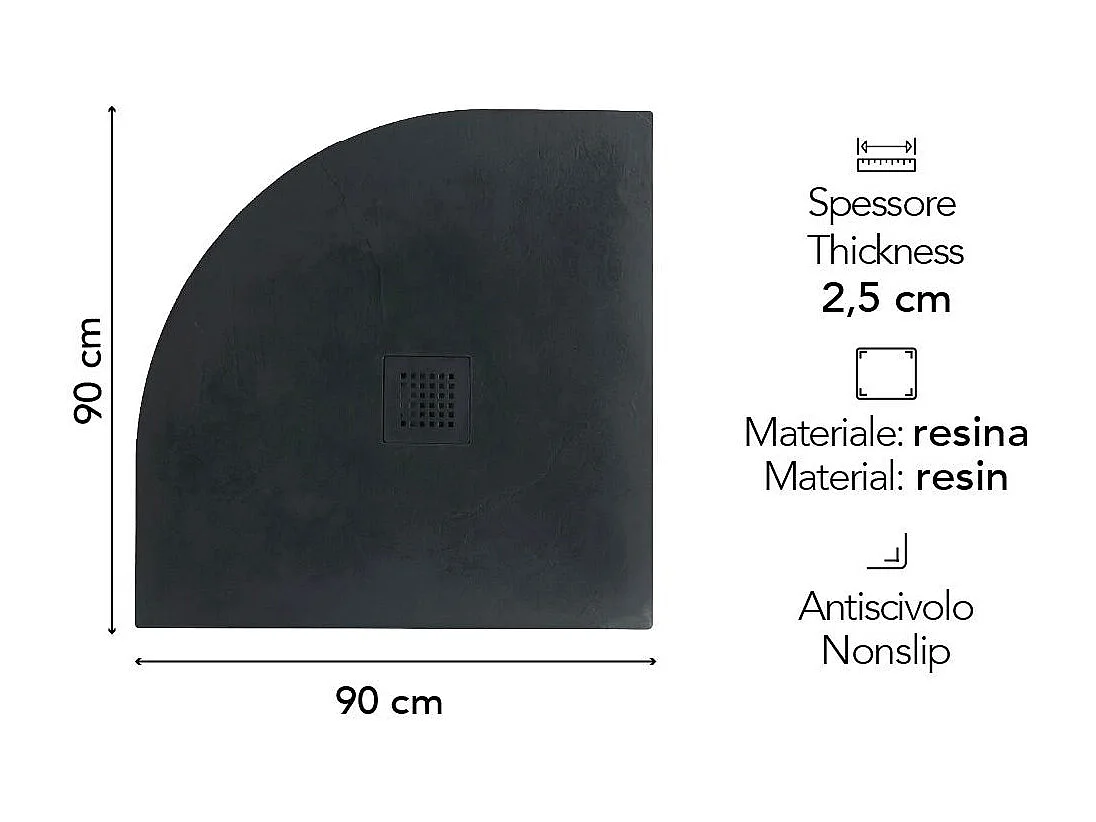 Plateau De Douche Angulaire 90X90 En Résine Anthracite | Muse