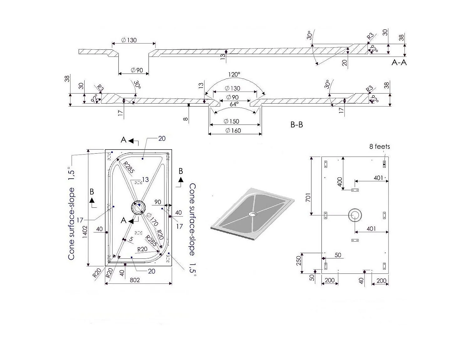 Receveur De Douche Fin En Résine 80X140 Extra Plat | Klio