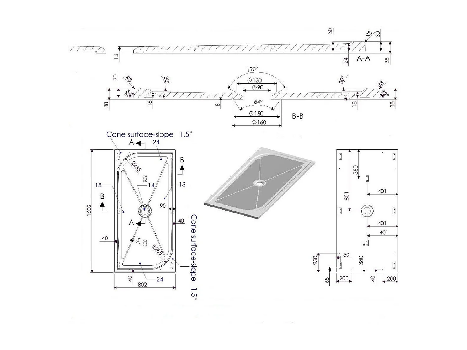 Receveur De Douche En Résine 80X160 Cm Au Ras Du Sol | Klio