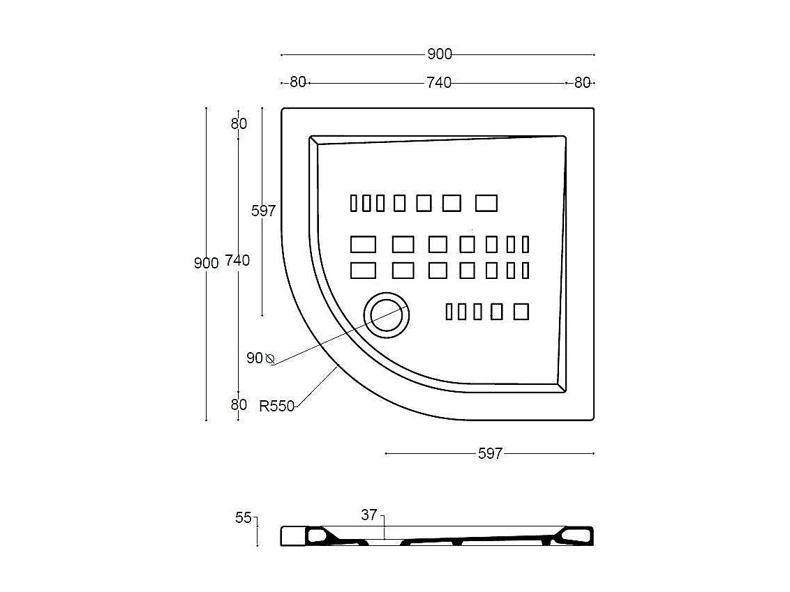 Receveur De Douche 90X90 H.5,5 Semi-Circulaire En Céramique | Linea