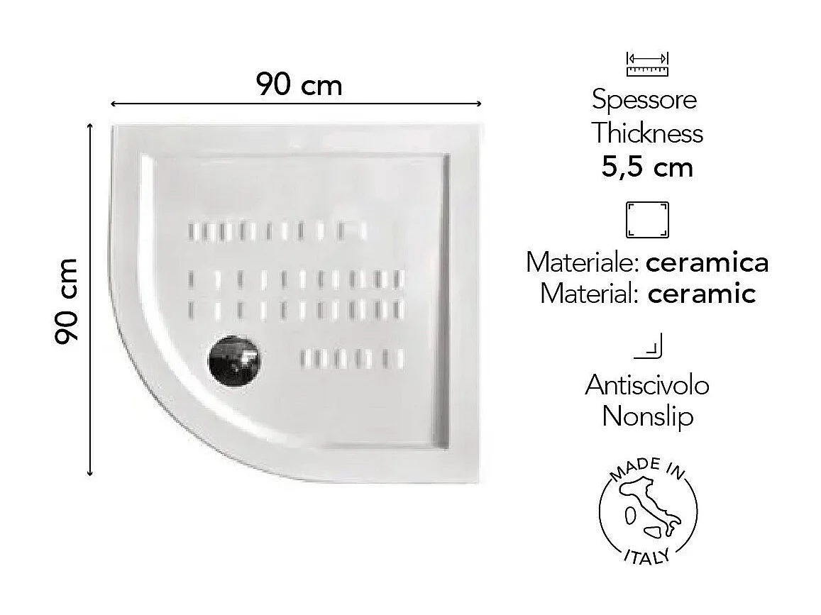 Receveur De Douche 90X90 H.5,5 Semi-Circulaire En Céramique | Linea