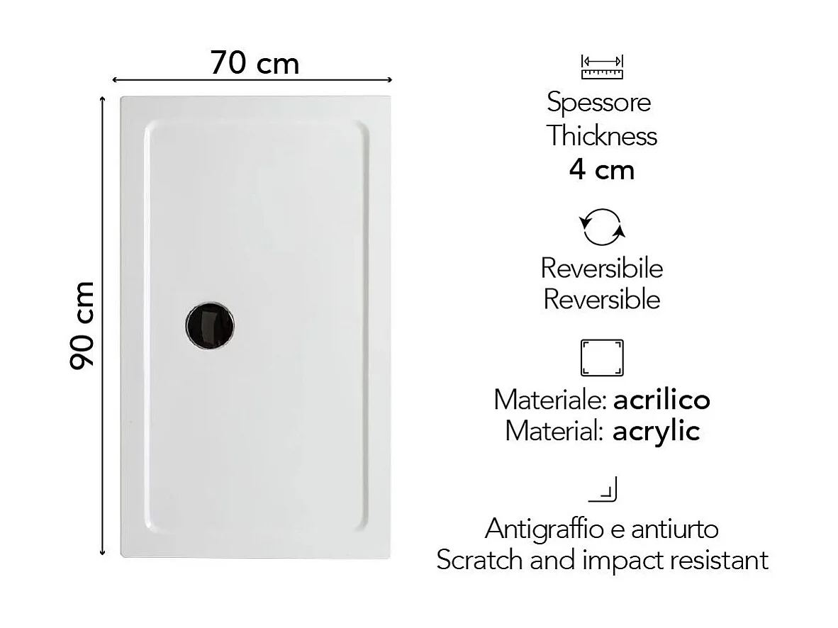Receveur De Douche 70X90 Acrylique Et Abs Blanc | Alba