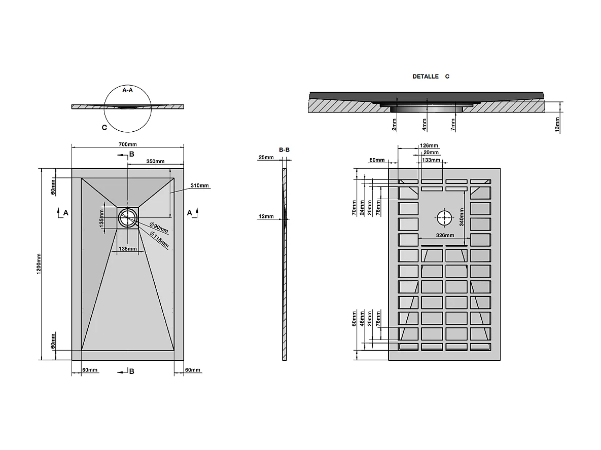 Receveur De Douche 120X70 En Résine Gris Anthracite Effet Pierre| Muse