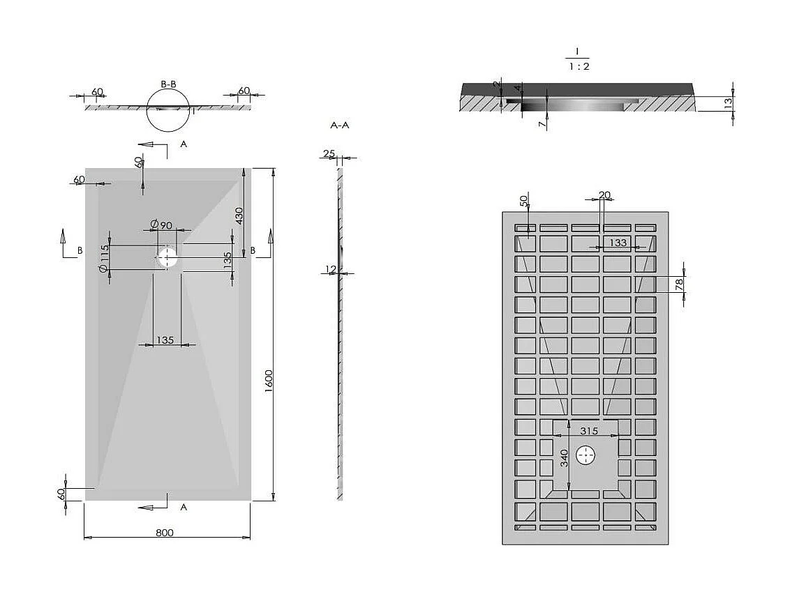 Receveur De Douche Muse 160X80 En Résine Anthracite + Couvercle De Bonde | Muse
