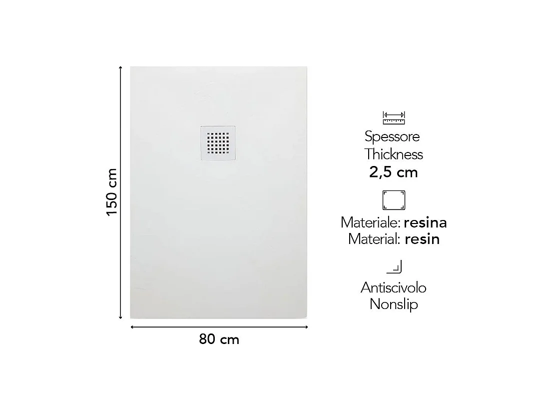 Plateau De Douche 150X80cm Résine Blanc Avec Couvercle De Bonde | Muse