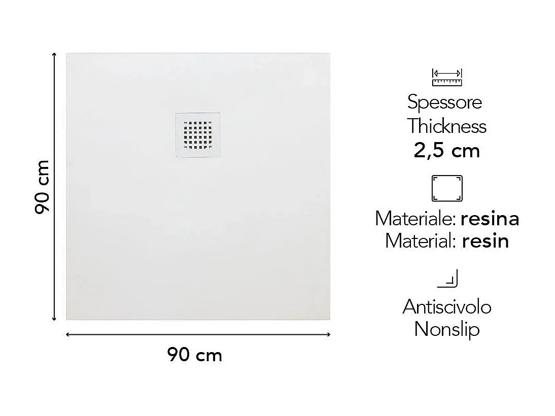 Receveur De Douche En Résine Blanche Effet Pierre 90X90  | Muse