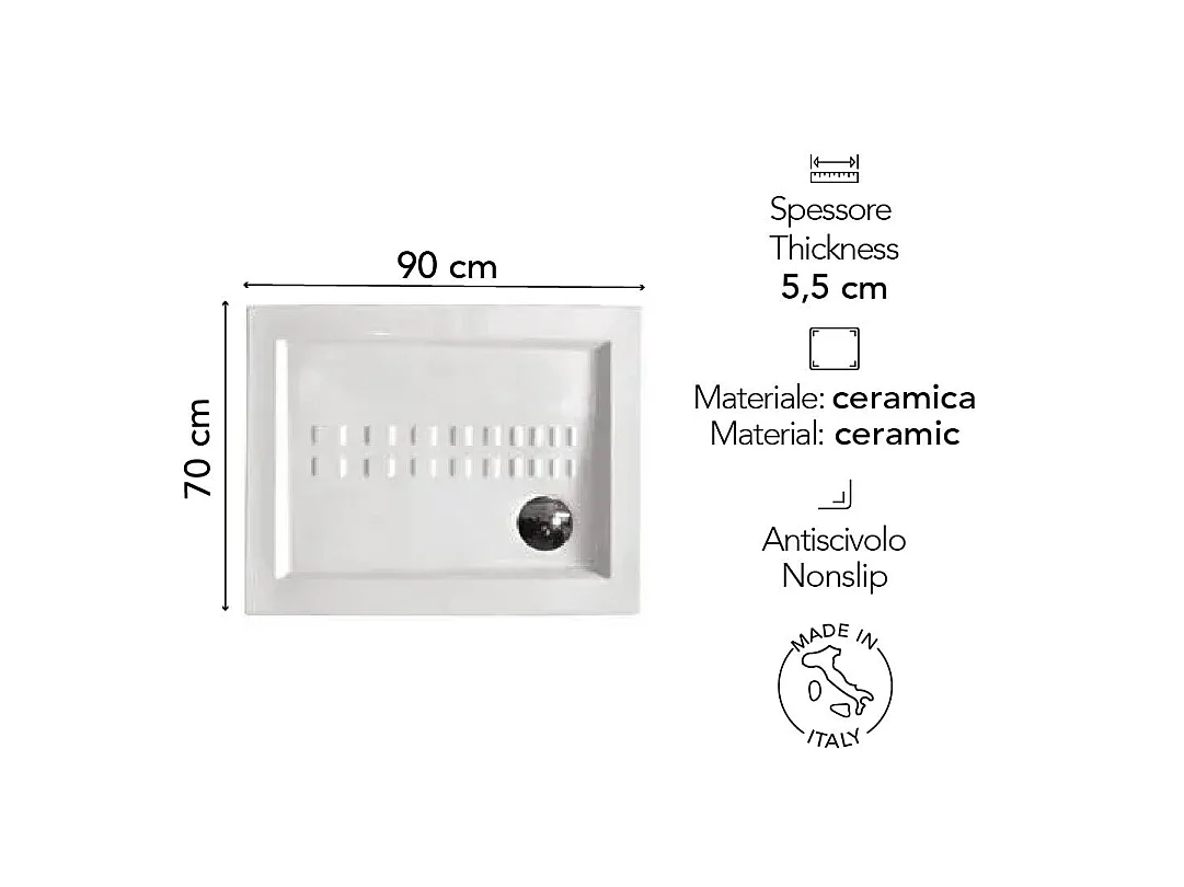 Receveur De Douche Traditionnel 70X90 Extra Plat En Céramique | Linea