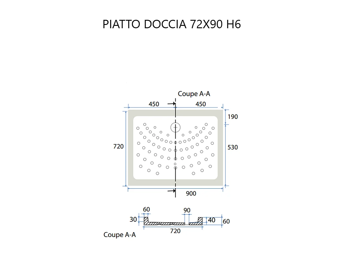 72X90 Receveur De Douche En Céramique H6 Antidérapant | Malta