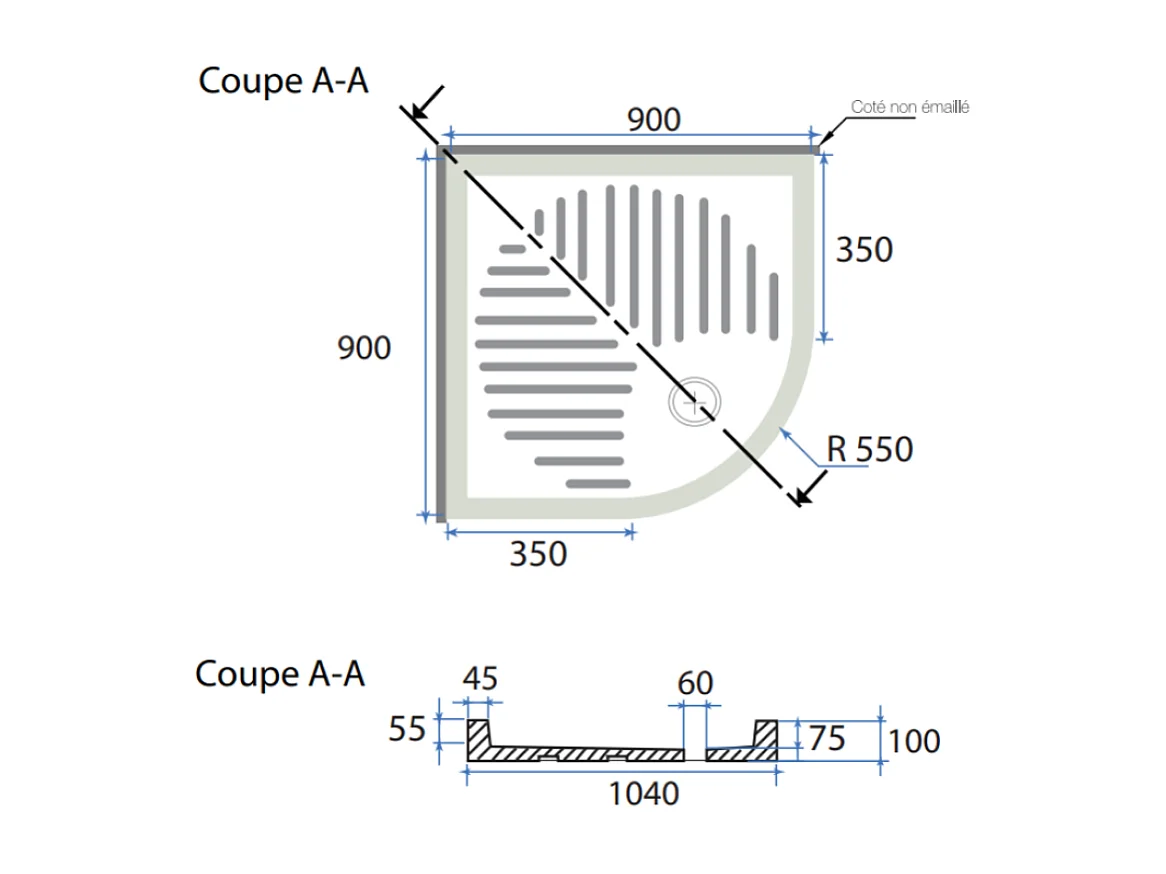 Receveur De Douche 90 Cm Angulaire Semi-Circulaire En Céramique | Topazio