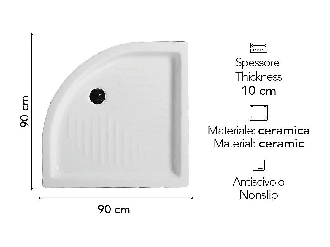 Receveur De Douche 90 Cm Angulaire Semi-Circulaire En Céramique | Topazio