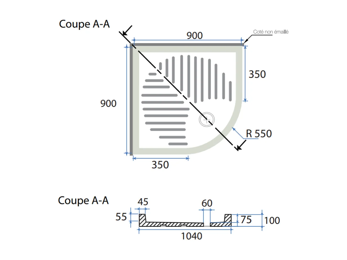 Receveur De Douche 90 Cm Angulaire Semi-Circulaire En Céramique | Topazio