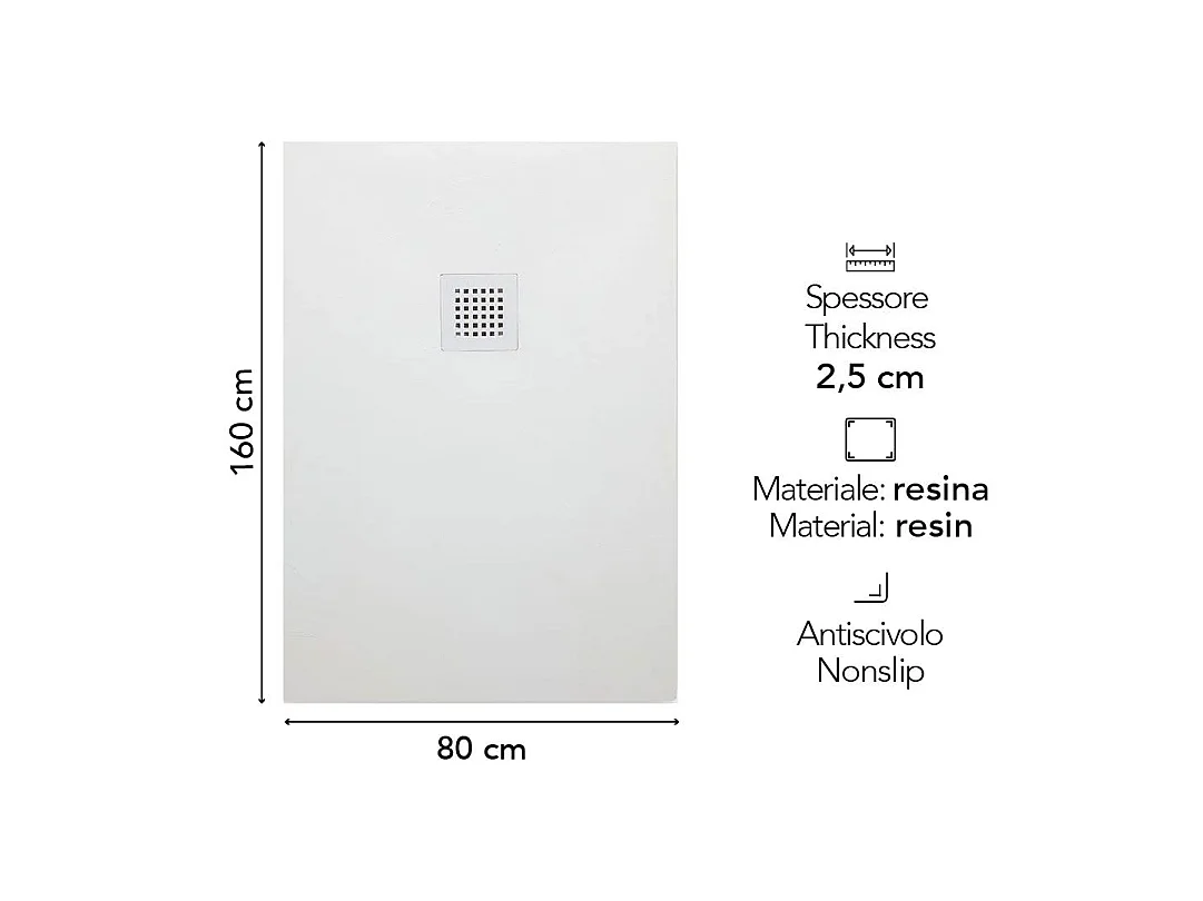 Receveur De Douche 160X80 H 2,5Cm En Résine Blanc Effet Pierre | Muse