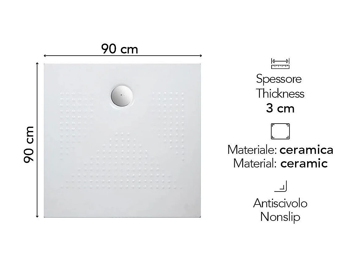 Receveur De Douche Mince 3Cm 90X90 Céramique Antidérapante| Delfino