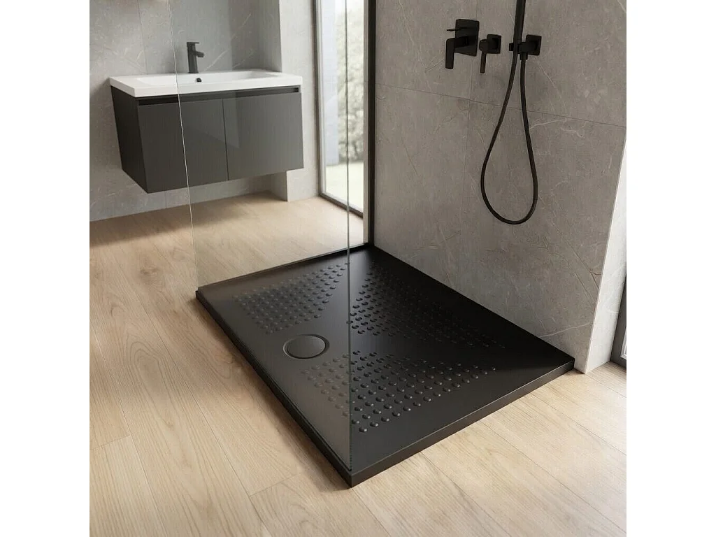 Plateau De Douche 120X80 En Céramique Noir Mat Design Moderne | Delfino