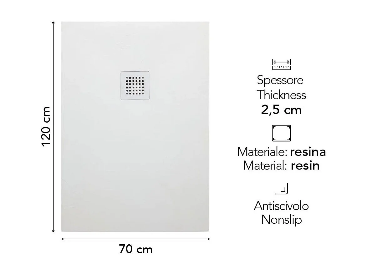 Receveur De Douche 120X70 En Résine Blanche Effet Pierre | Muse