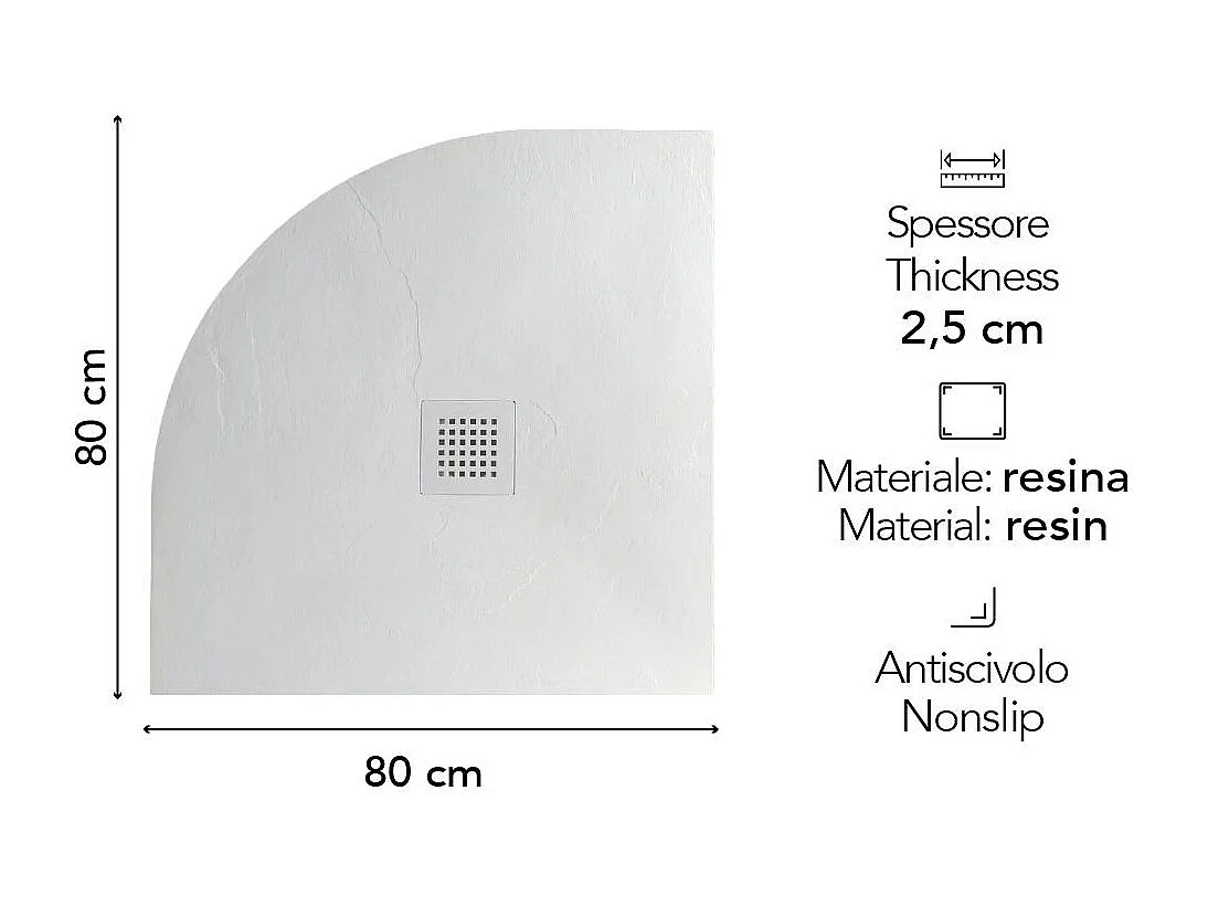 Plateau De Douche Demi-Circulaire 80X80 Blanc En Résine | Muse