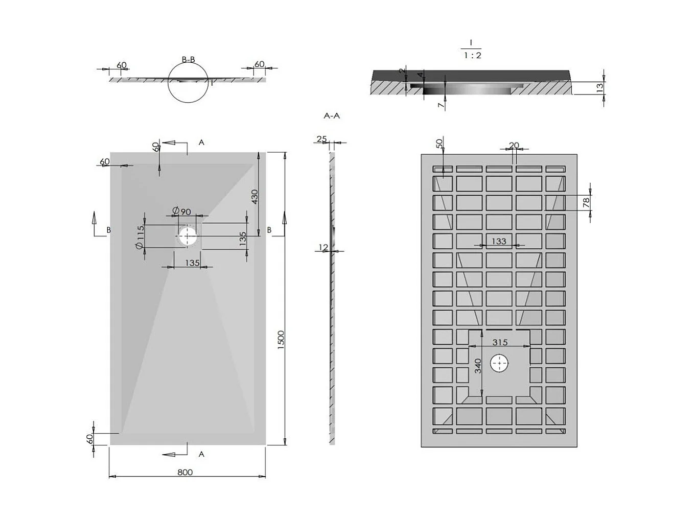 Receveur De Douche 150X80 En Résine Anthracite Avec Couvercle De Bonde En Acier Anthracite | Muse