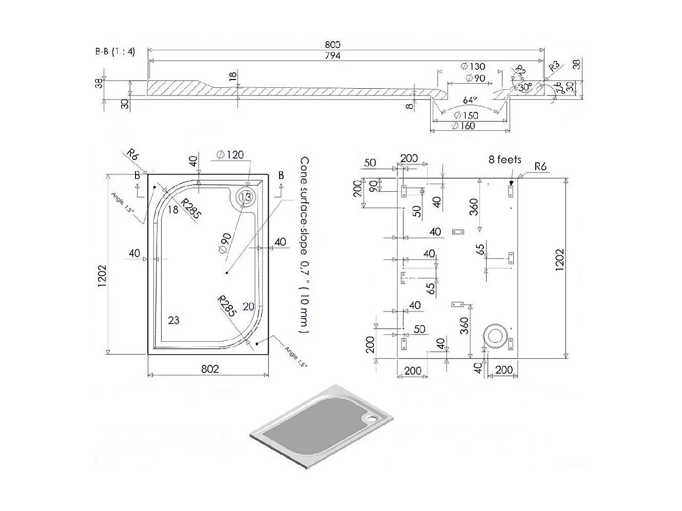 Receveur De Douche Fin En Résine 80X120 Extra Plat | Klio