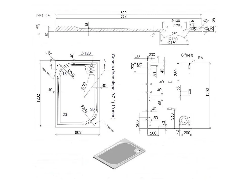 Receveur De Douche Fin En Résine 80X120 Extra Plat | Klio